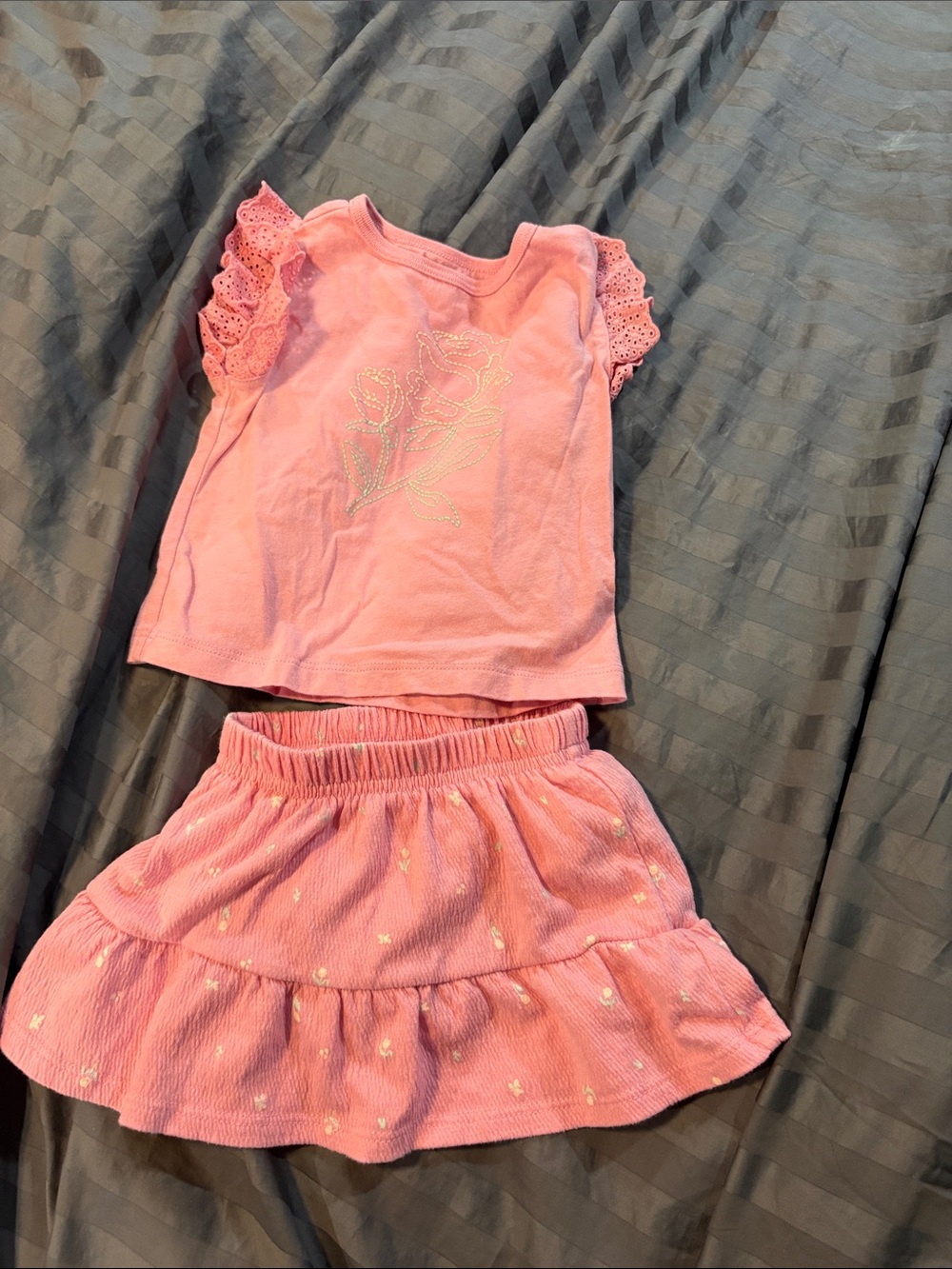 Carter's Pink Floral Rhinestone Top & Pink Skirt Matching Set